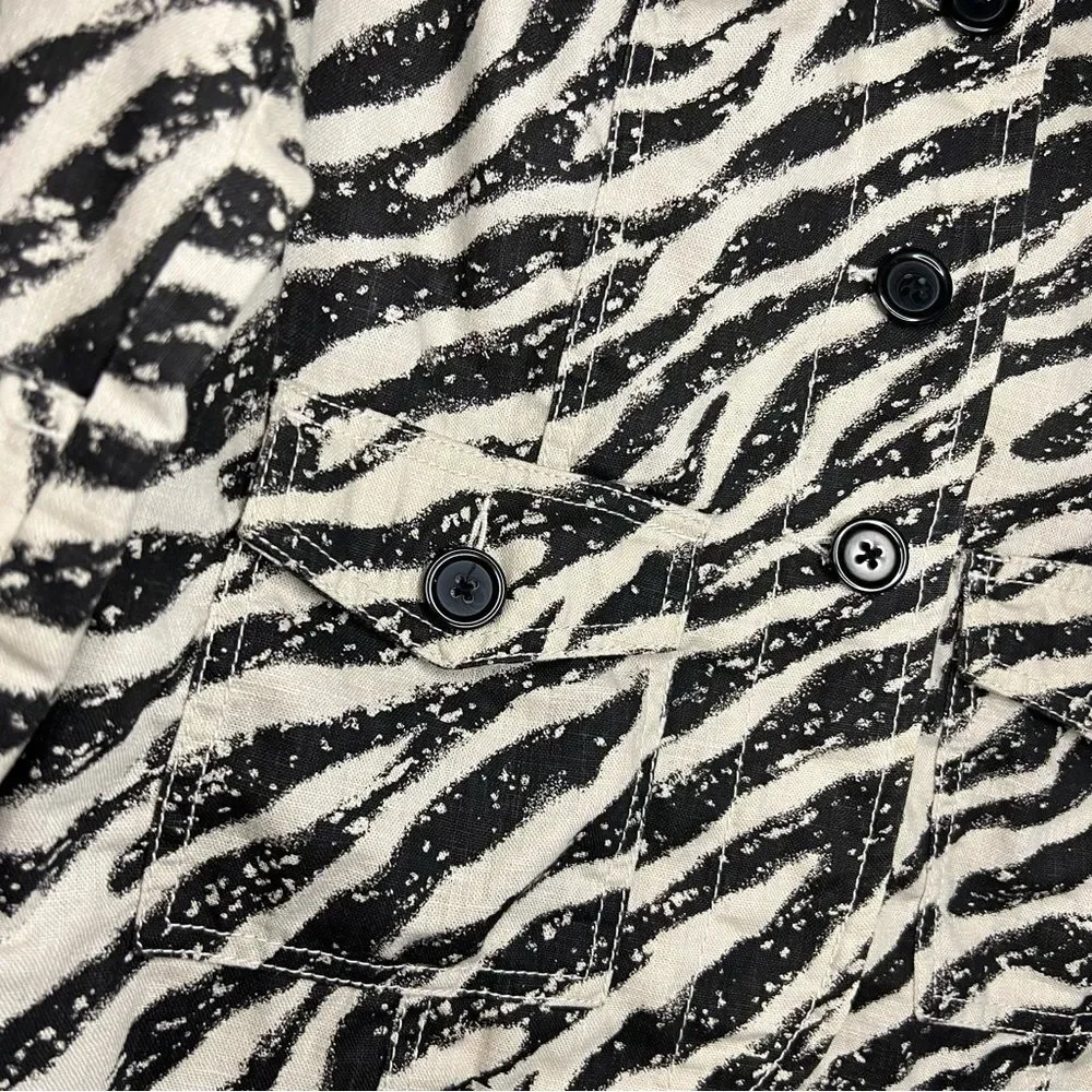 🖤Studio Works🖤🦓 Zebra Print🦓 Linen Cotton Blend Lined Blazer Jacket 🖤small